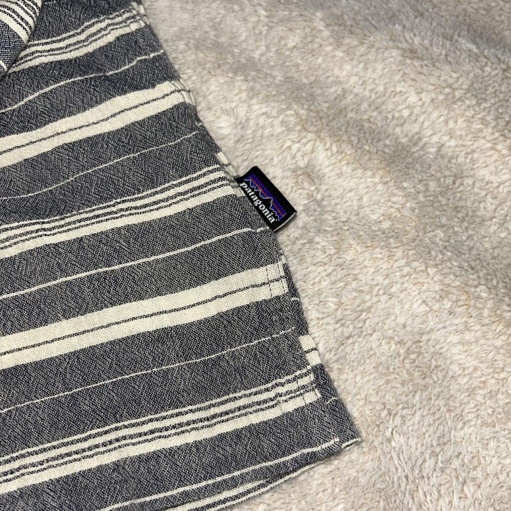 Patagonia Men's Medium Fjord Organic Cotton Hoodie Grey Striped Henley - Picture 4 of 10